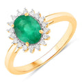 1.34 Carat Genuine Zambian Emerald and White Diamond 14K Yellow Gold Ring