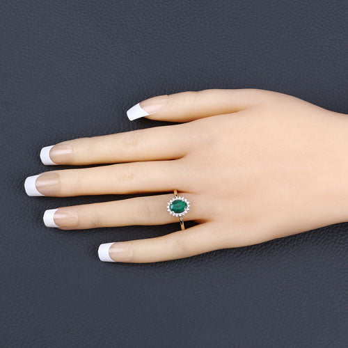 1.34 Carat Genuine Zambian Emerald and White Diamond 14K Yellow Gold Ring