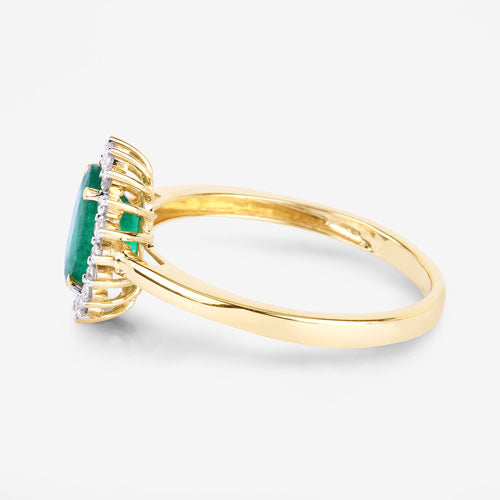 1.34 Carat Genuine Zambian Emerald and White Diamond 14K Yellow Gold Ring