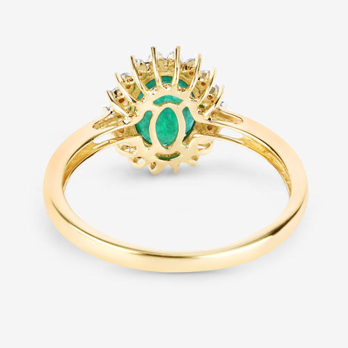 1.34 Carat Genuine Zambian Emerald and White Diamond 14K Yellow Gold Ring