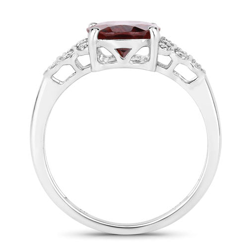 2.87 Carat Genuine Rhodolite and White Diamond 14K White Gold Ring