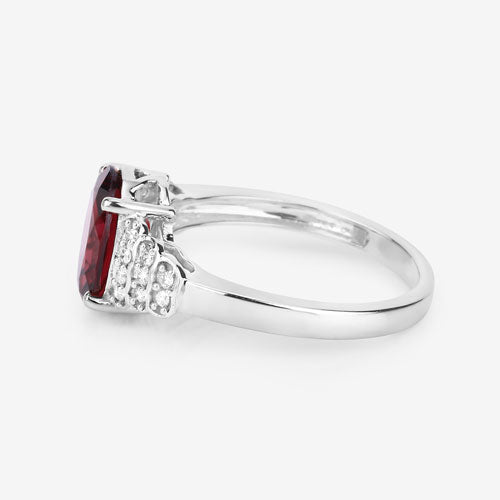 2.87 Carat Genuine Rhodolite and White Diamond 14K White Gold Ring