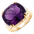 11.42 Carat Genuine Amethyst and White Diamond 14K Yellow Gold Ring
