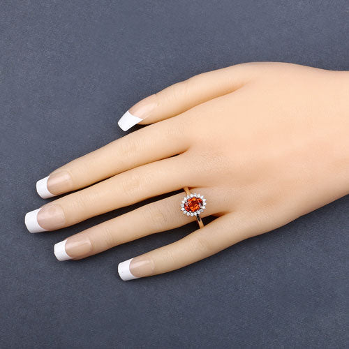 1.87 Carat Genuine Spessartite Garnet and White Diamond 14K Yellow Gold Ring