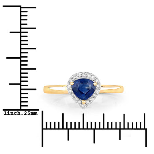 0.73 Carat Genuine Blue Sapphire and White Diamond 14K Yellow Gold Ring