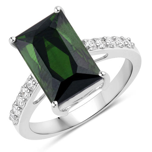 6.16 Carat Genuine Green Tourmaline and White Diamond 14K White Gold Ring