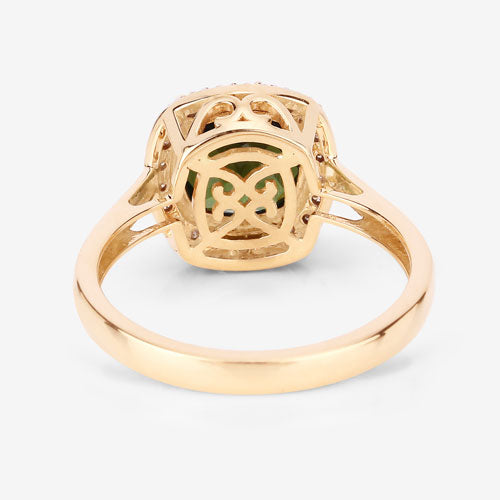 2.64 Carat Genuine Green Tourmaline and White Diamond 14K Yellow Gold Ring
