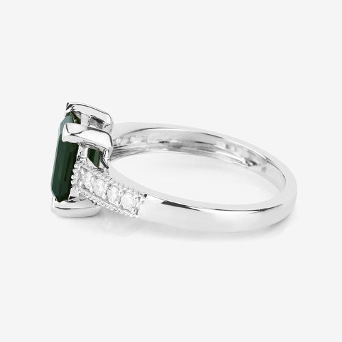 1.91 Carat Genuine Green Tourmaline and White Diamond 14K White Gold Ring
