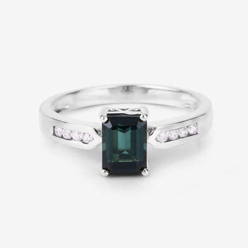 1.19 Carat Genuine Green Tourmaline and White Diamond 14K White Gold Ring