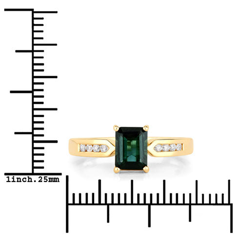 1.19 Carat Genuine Green Tourmaline and White Diamond 14K Yellow Gold Ring