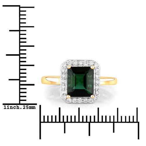 3.02 Carat Genuine Green Tourmaline and White Diamond 14K Yellow Gold Ring