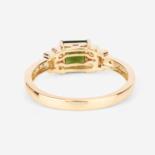 0.72 Carat Genuine Green Tourmaline and White Diamond 14K Yellow Gold Ring