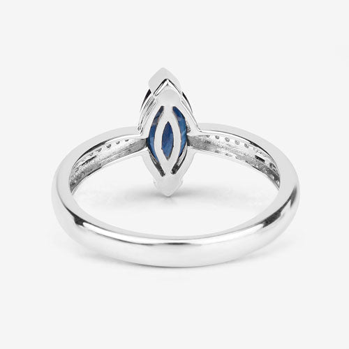 1.44 Carat Genuine Blue Sapphire and White Diamond 14K White Gold Ring