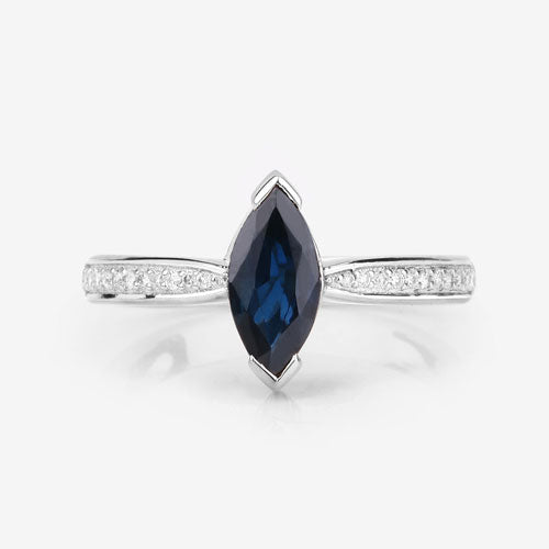1.44 Carat Genuine Blue Sapphire and White Diamond 14K White Gold Ring
