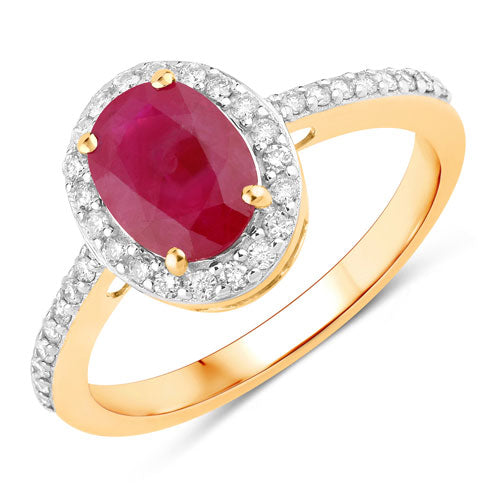 1.73 Carat Genuine Ruby and White Diamond 14K Yellow Gold Ring