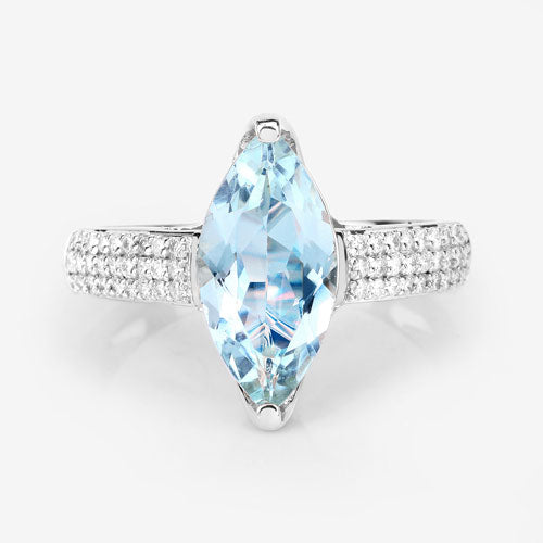 2.09 Carat Genuine Aquamarine and White Diamond 14K White Gold Ring