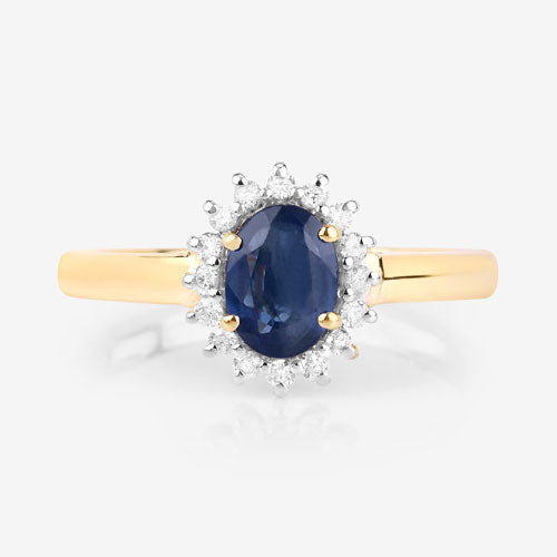 1.11 Carat Genuine Blue Sapphire and White Diamond 10K Yellow Gold Ring