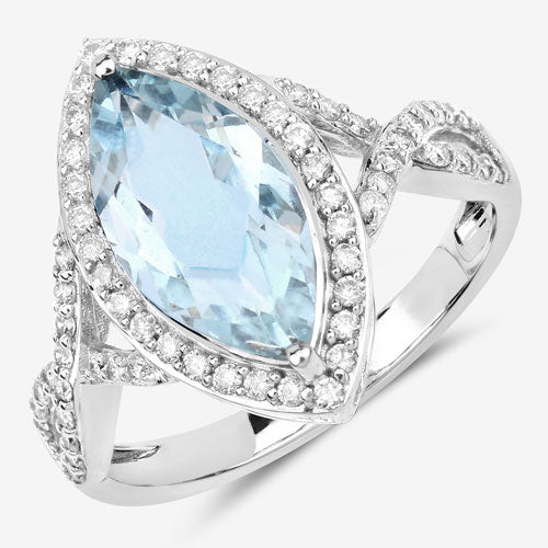 2.24 Carat Genuine Aquamarine and White Diamond 14K White Gold Ring