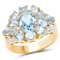 14K Yellow Gold Plated 4.28 Carat Genuine Blue Topaz .925 Sterling Silver Ring
