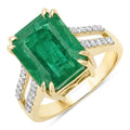 IGI Certified 8.49 Carat Genuine Zambian Emerald and White Diamond 14K Yellow Gold Ring
