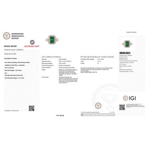 IGI Certified 2.87 Carat Genuine Zambian Emerald and White Diamond 14K Yellow Gold Ring