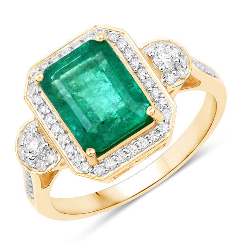 IGI Certified 2.87 Carat Genuine Zambian Emerald and White Diamond 14K Yellow Gold Ring