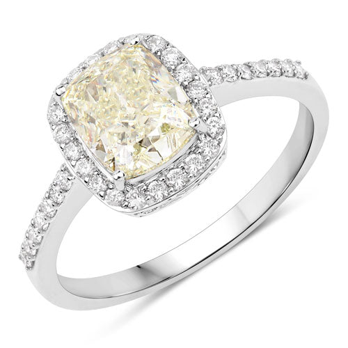 IGI Certified 2.05 Carat Genuine Light Yellow Diamond Center and 0.29cttw White Diamond 18K White Gold Ring (2.34cttw)
