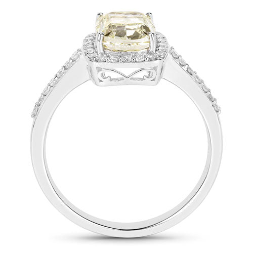 IGI Certified 2.05 Carat Genuine Light Yellow Diamond Center and 0.29cttw White Diamond 18K White Gold Ring (2.34cttw)