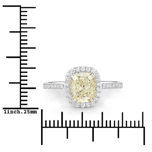 IGI Certified 2.05 Carat Genuine Light Yellow Diamond Center and 0.29cttw White Diamond 18K White Gold Ring (2.34cttw)