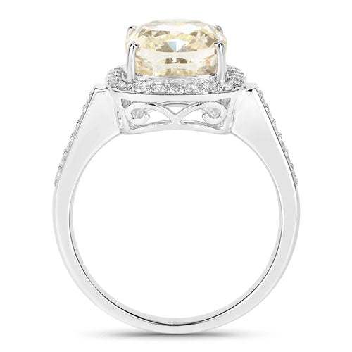 IGI Certified 4.02 Carat Genuine Light Yellow Diamond Center and 0.36cttw White Diamond 18K White Gold Ring (4.38cttw)