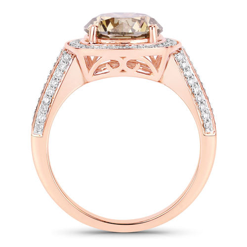 IGI Certified 3.01 Carat Genuine Brown Diamond Center and 0.52cttw White Diamond 18K Rose Gold Ring (3.53cttw)