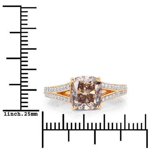 IGI Certified 3.03 Carat Genuine Brown Diamond Center and 0.32cttw White Diamond 18K Yellow Gold Ring (3.35cttw)