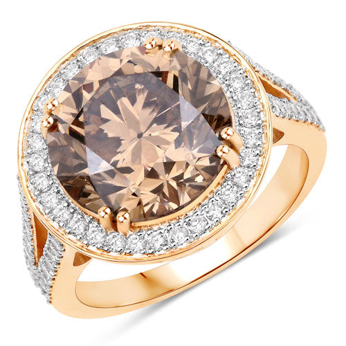 IGI Certified 7.07 Carat Genuine Brown Diamond Center and 0.64cttw White Diamond 18K Yellow Gold Ring (7.71cttw)