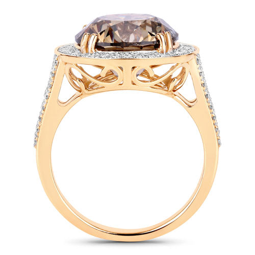 IGI Certified 7.07 Carat Genuine Brown Diamond Center and 0.64cttw White Diamond 18K Yellow Gold Ring (7.71cttw)