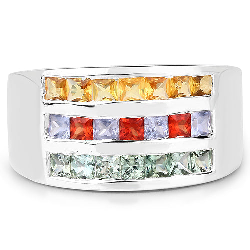 1.69 Carat Genuine Multi Sapphire .925 Sterling Silver Ring