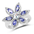 1.34 Carat Genuine Aquamarine and Tanzanite .925 Sterling Silver Ring