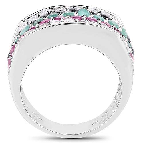 4.28 Carat Genuine Multi Stone .925 Sterling Silver Ring