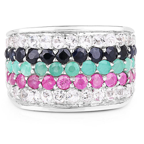 4.28 Carat Genuine Multi Stone .925 Sterling Silver Ring