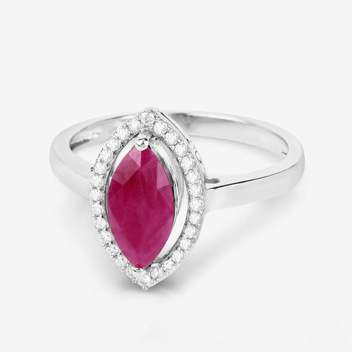 1.52 Carat Genuine Ruby and White Diamond 10K White Gold Ring