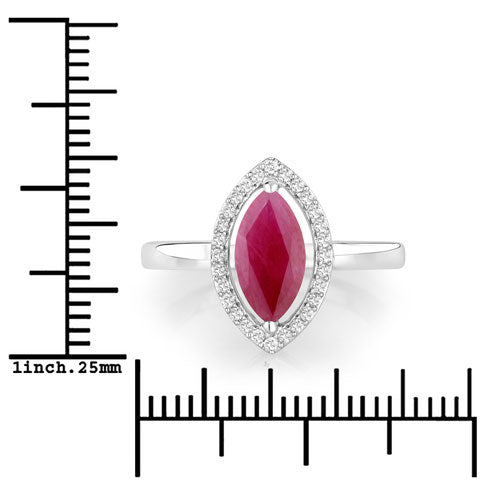 1.52 Carat Genuine Ruby and White Diamond 10K White Gold Ring