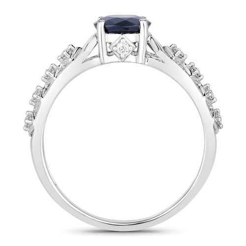 1.13 Carat Genuine Blue Sapphire and White Diamond 10K White Gold Ring