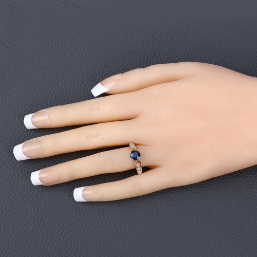 1.13 Carat Genuine Blue Sapphire and White Diamond 10K Yellow Gold Ring