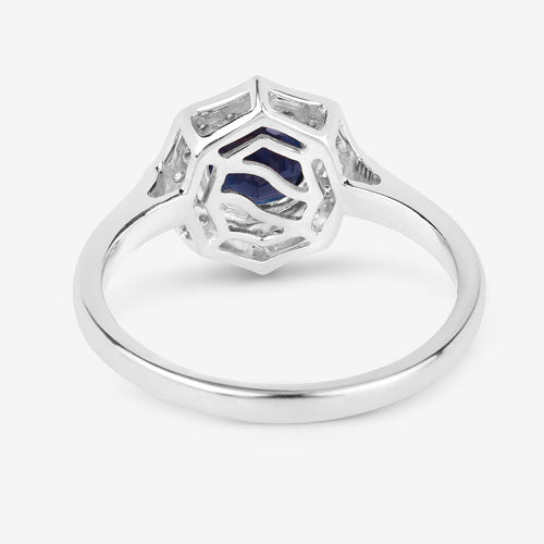 1.34 Carat Genuine Blue Sapphire and White Diamond 10K White Gold Ring