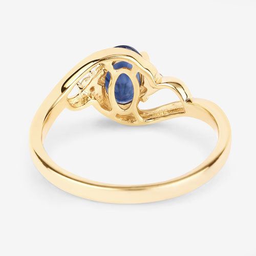 0.98 Carat Genuine Blue Sapphire and White Diamond 10K Yellow Gold Ring