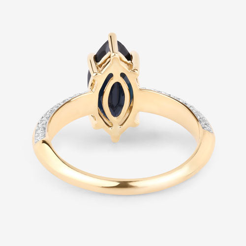 2.39 Carat Genuine Blue Sapphire and White Diamond 10K Yellow Gold Ring