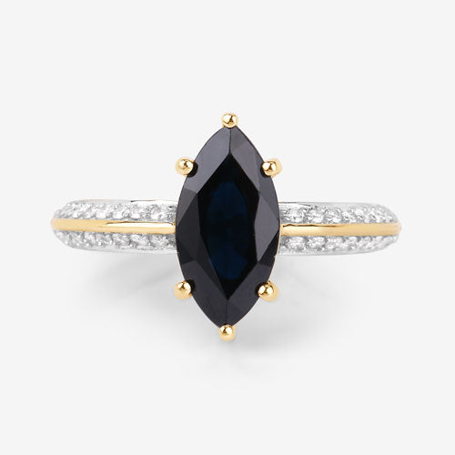 2.39 Carat Genuine Blue Sapphire and White Diamond 10K Yellow Gold Ring