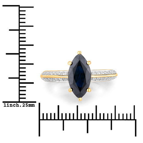 2.39 Carat Genuine Blue Sapphire and White Diamond 10K Yellow Gold Ring