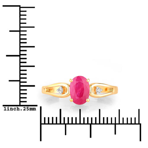 0.95 Carat Genuine Ruby and White Diamond 14K Yellow Gold Ring