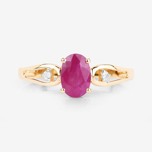 0.95 Carat Genuine Ruby and White Diamond 14K Yellow Gold Ring