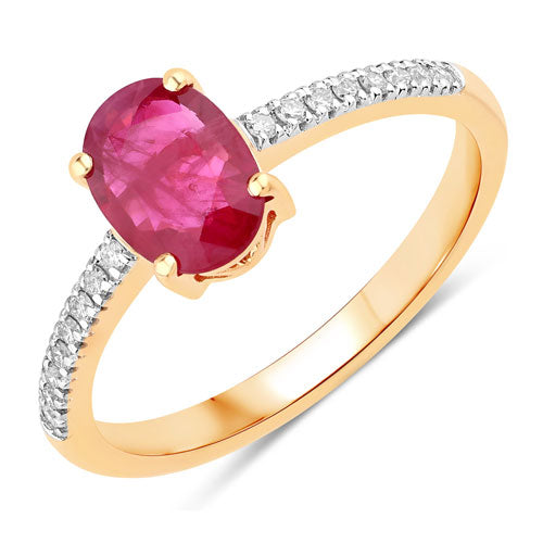 1.43 Carat Genuine Ruby and White Diamond 14K Yellow Gold Ring